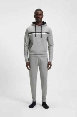 Sudadera de felpa de algod&oacute;n con capucha y rayas estampadas, Gris