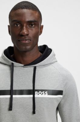 Sudadera de felpa de algod&oacute;n con capucha y rayas estampadas, Gris