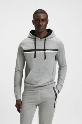 Sudadera de felpa de algod&oacute;n con capucha y rayas estampadas, Gris