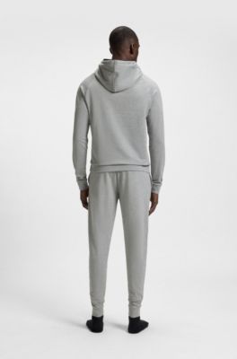 Sudadera de felpa de algod&oacute;n con capucha y rayas estampadas, Gris