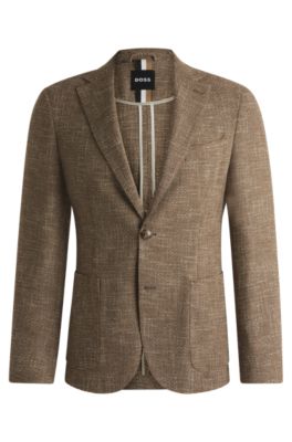 Blazer regular fit de tweed el&aacute;stico con microestampado, Marr&oacute;n oscuro