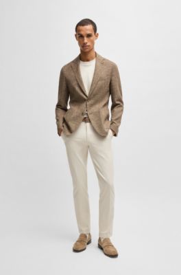 Blazer regular fit de tweed el&aacute;stico con microestampado, Marr&oacute;n oscuro