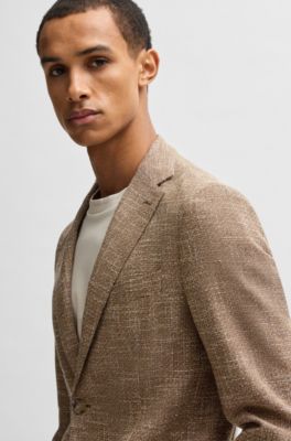 Blazer regular fit de tweed el&aacute;stico con microestampado, Marr&oacute;n oscuro