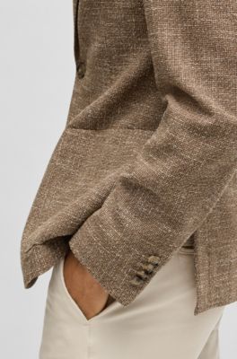 Blazer regular fit de tweed el&aacute;stico con microestampado, Marr&oacute;n oscuro