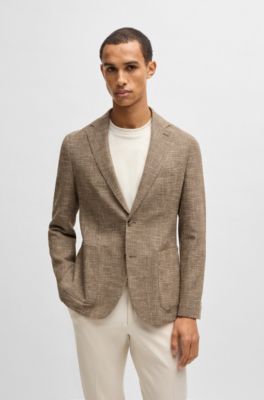 Blazer regular fit de tweed el&aacute;stico con microestampado, Marr&oacute;n oscuro