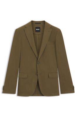 Modern-fit suit jacket in a stretch-linen blend, Dark Green