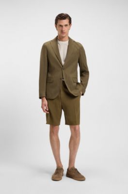 Modern-fit suit jacket in a stretch-linen blend, Dark Green