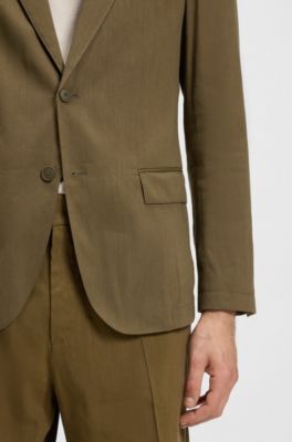 Modern-fit suit jacket in a stretch-linen blend, Dark Green