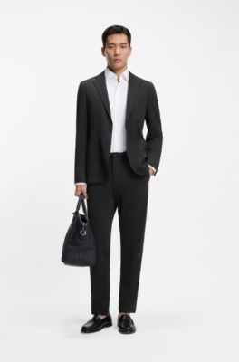Washable formal trousers in stretch seersucker fabric, Black
