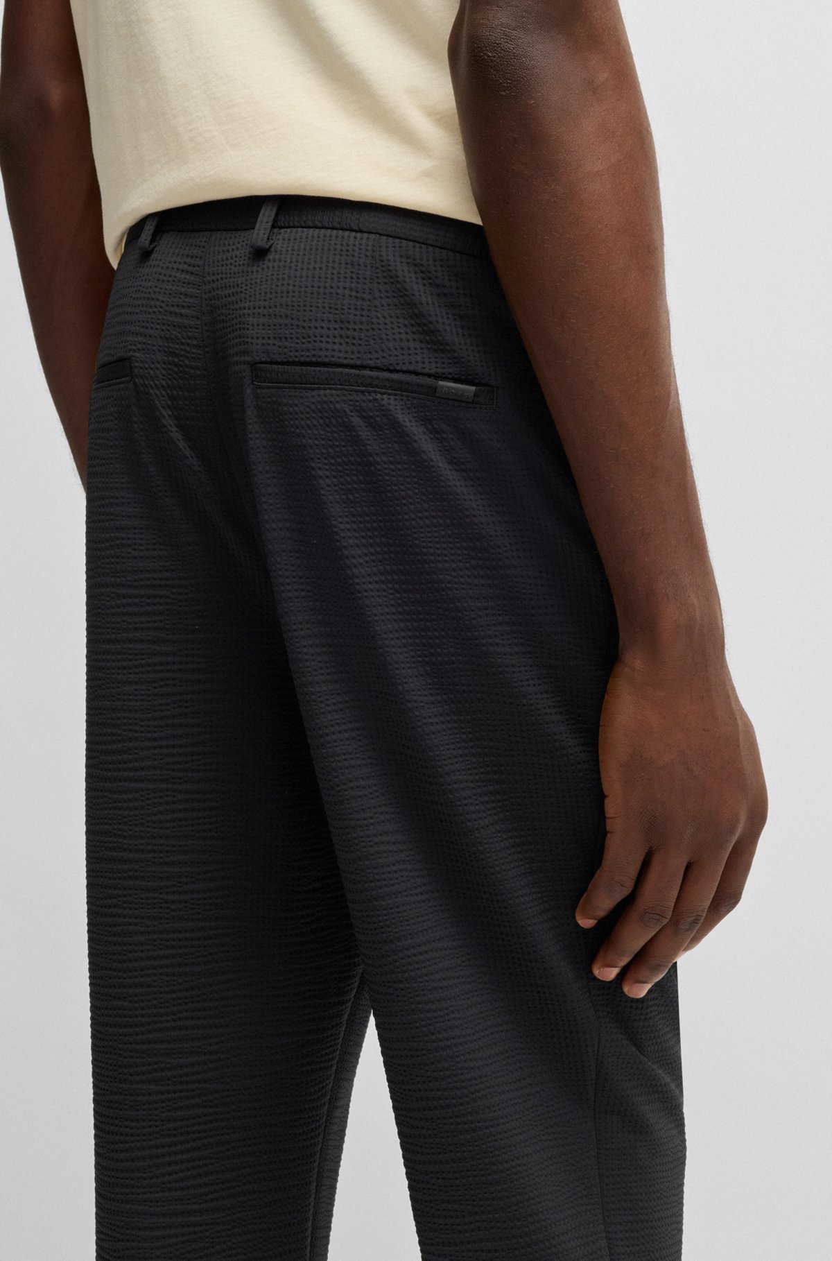BOSS - Washable formal trousers in stretch seersucker fabric BOSS - Washable formal trousers in stretch seersucker fabric
