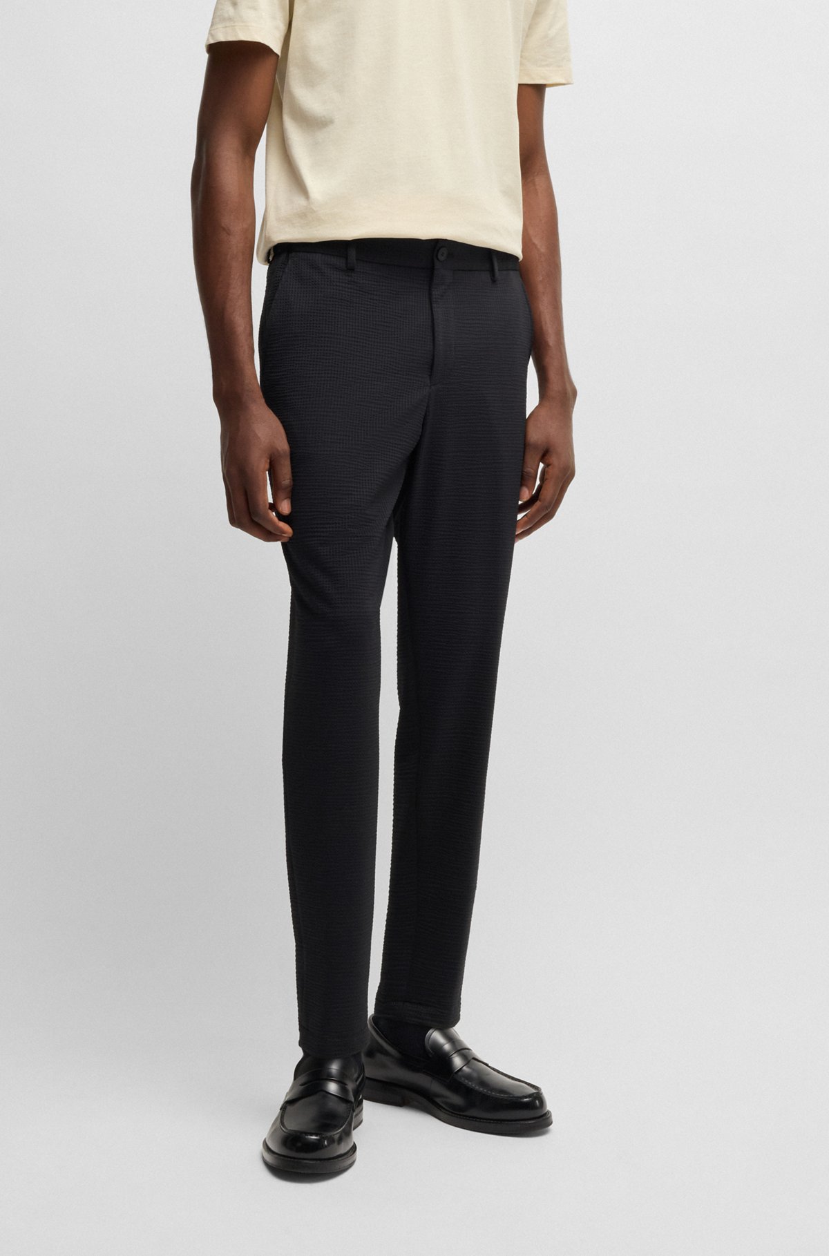 BOSS - Washable formal trousers in stretch seersucker fabric BOSS - Washable formal trousers in stretch seersucker fabric