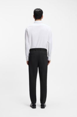 Washable formal trousers in stretch seersucker fabric, Black
