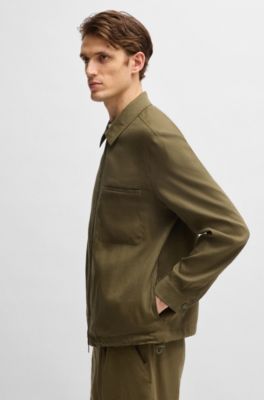 Relaxed-fit zipped overshirt in a linen blend, Dark Green