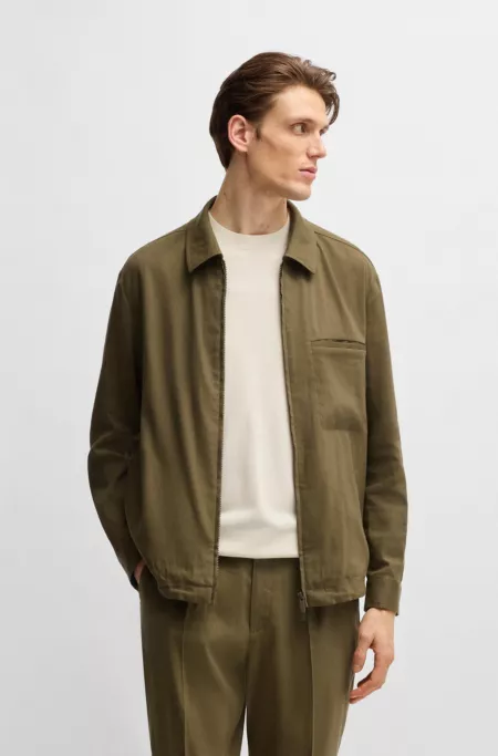 Relaxed-fit zipped overshirt in a linen blend