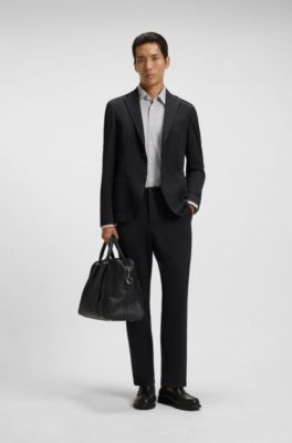 Slim-fit suit jacket in stretch seersucker, Black
