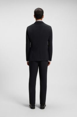 Slim-fit suit jacket in stretch seersucker, Black