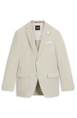 BOSS - Slim-fit suit jacket in a patterned wool blend - White