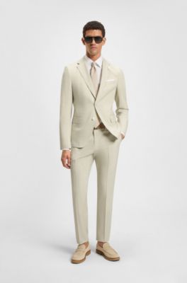 Americana slim fit de mezcla de lana con dibujo, Blanco