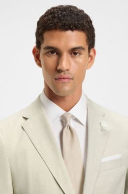 Americana slim fit de mezcla de lana con dibujo, Blanco