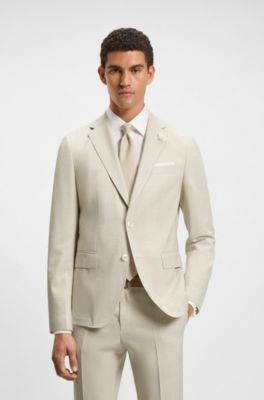 Americana slim fit de mezcla de lana con dibujo, Blanco