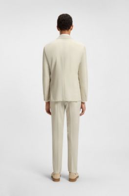 Americana slim fit de mezcla de lana con dibujo, Blanco