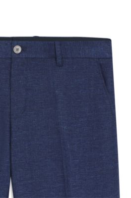 Formal trousers in micro-patterned stretch fabric, Dark Blue