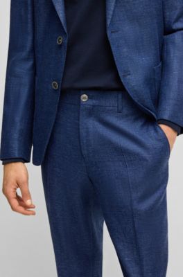 Formal trousers in micro-patterned stretch fabric, Dark Blue