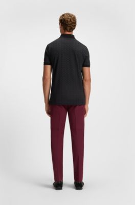 Paddy polo shirt in stretch cotton with printed pattern, Black