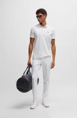 Paddy polo shirt in stretch cotton with printed pattern, White