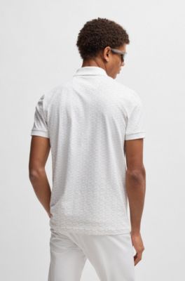 Paddy polo shirt in stretch cotton with printed pattern, White