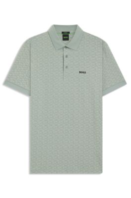 Paddy polo shirt in stretch cotton with printed pattern, Light Green