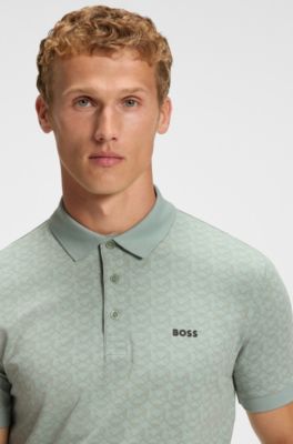 Paddy polo shirt in stretch cotton with printed pattern, Light Green