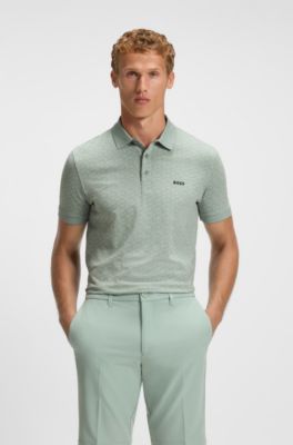 Paddy polo shirt in stretch cotton with printed pattern, Light Green