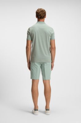 Paddy polo shirt in stretch cotton with printed pattern, Light Green