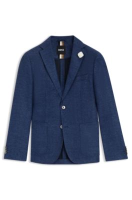 Blazer slim fit en tejido con microdibujo, Azul oscuro