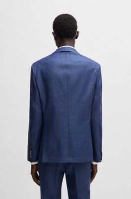 Blazer slim fit en tejido con microdibujo, Azul oscuro