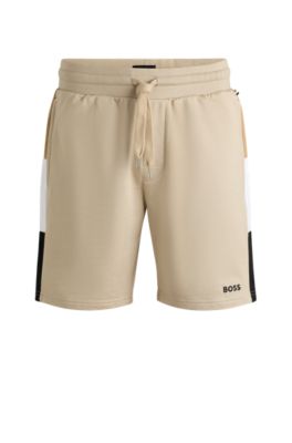 Cotton-terry shorts with signature-stripe side panels, Light Beige