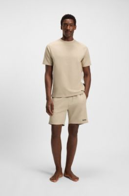 Cotton-terry shorts with signature-stripe side panels, Light Beige