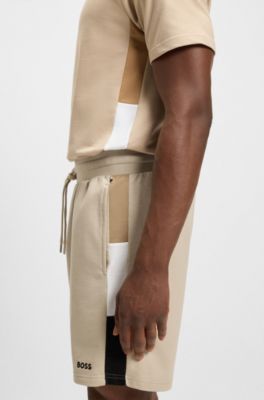 Cotton-terry shorts with signature-stripe side panels, Light Beige