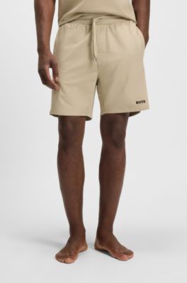 Cotton-terry shorts with signature-stripe side panels, Light Beige