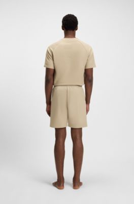 Cotton-terry shorts with signature-stripe side panels, Light Beige