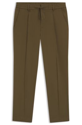 Pantalones tapered fit en mezcla de lino, Verde oscuro