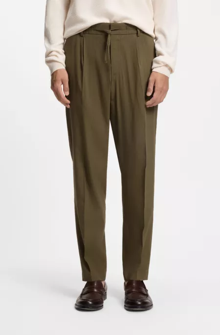 Tapered-fit machine-washable tailored trousers in a linen blend