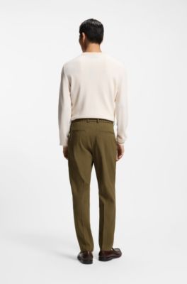 Pantalones tapered fit en mezcla de lino, Verde oscuro