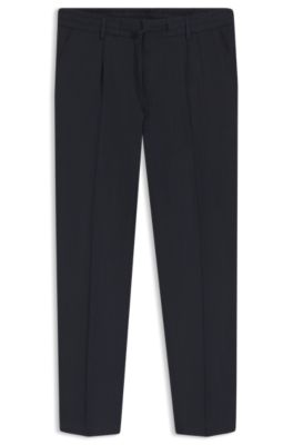 Pantalones tapered fit en mezcla de lino, Azul oscuro