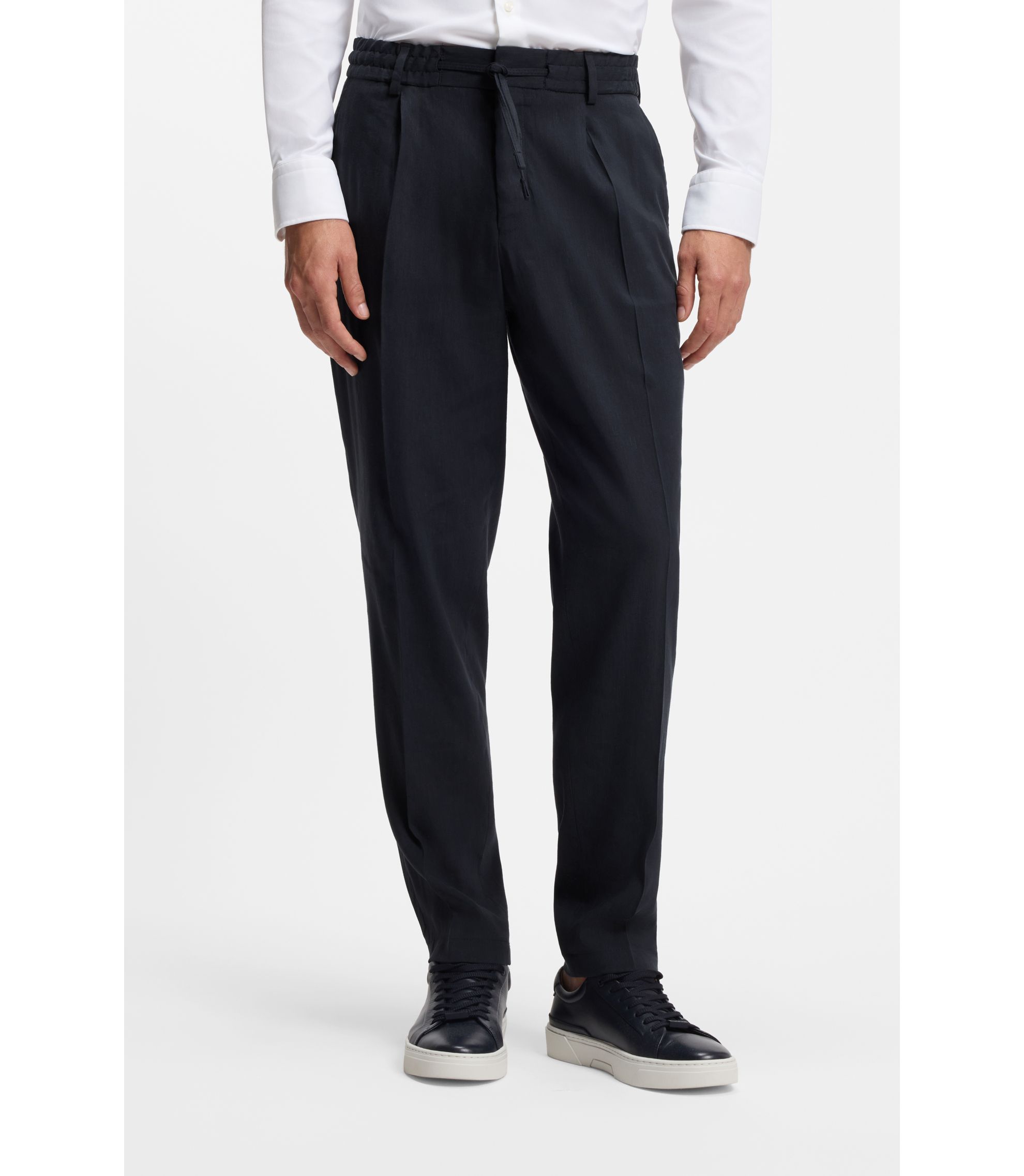 BOSS - Tapered-fit machine-washable tailored trousers in a linen