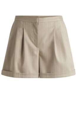 Tapered-fit shorts in pinstripe stretch fabric, Beige