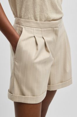 Tapered-fit shorts in pinstripe stretch fabric, Beige