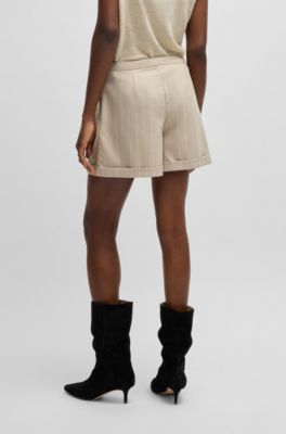 Tapered-fit shorts in pinstripe stretch fabric, Beige
