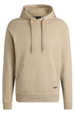 Sudadera con capucha en felpa de algod&oacute;n con paneles a rayas, Beige claro